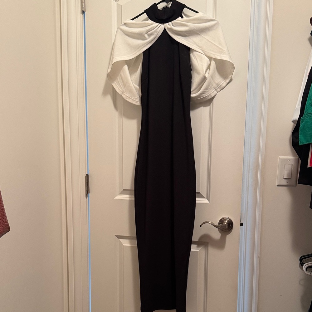 Elegant Black and White Cape Dress
